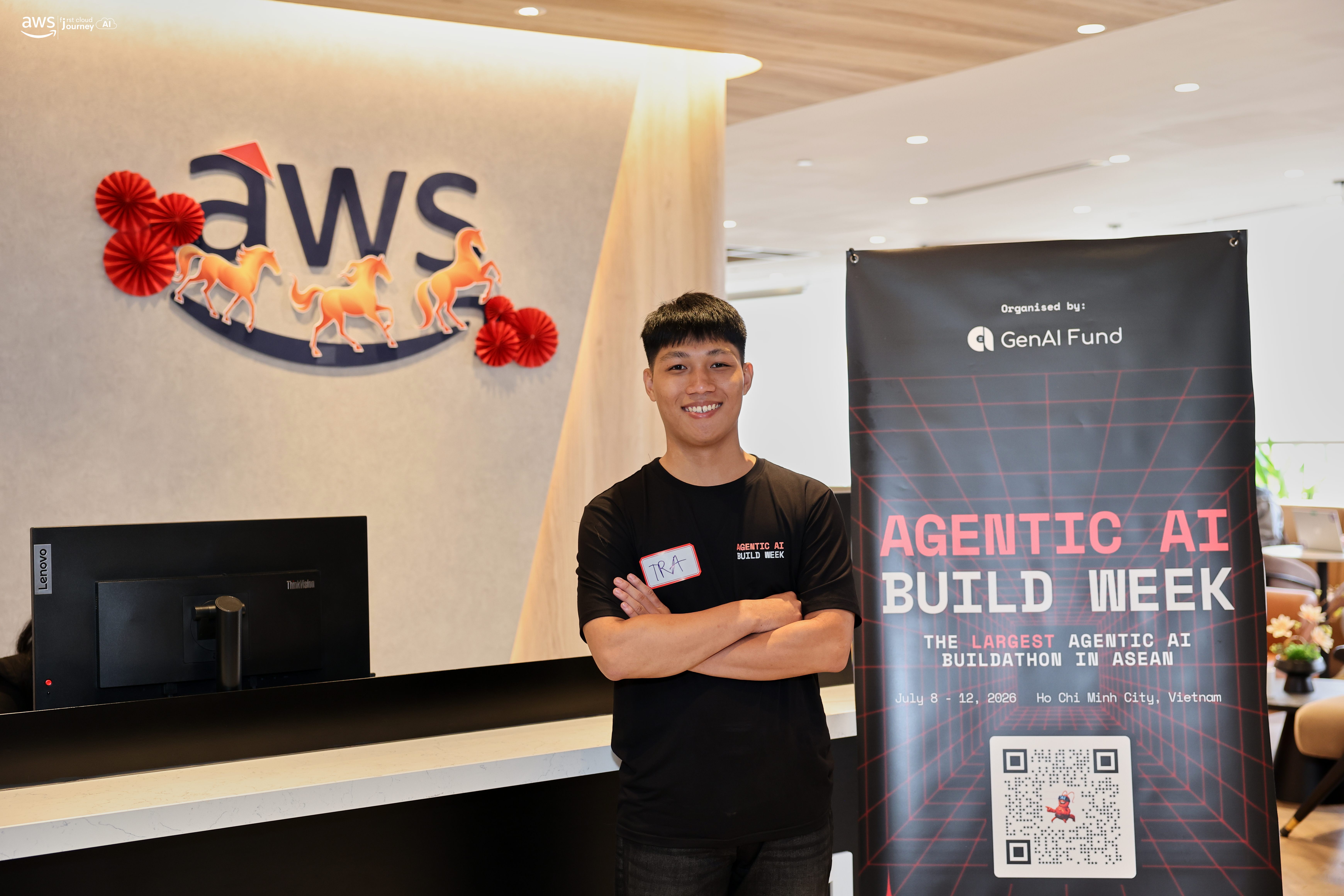 Check-in photo at the Agentic AI Build Week booth