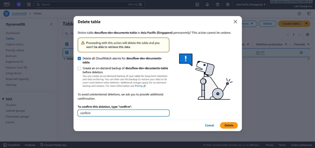 DynamoDB Confirm Delete