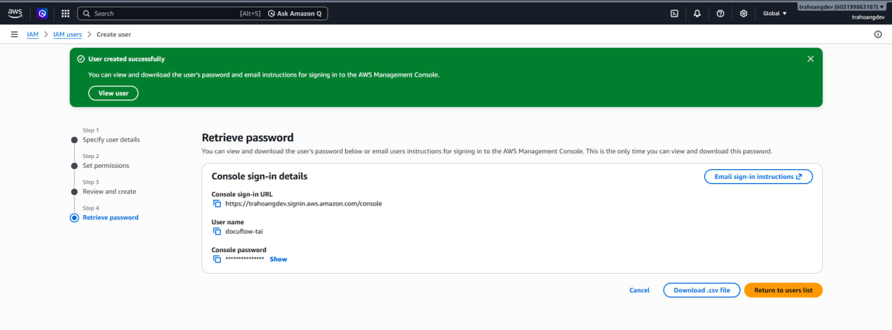 Finish creating user docuflow-tai