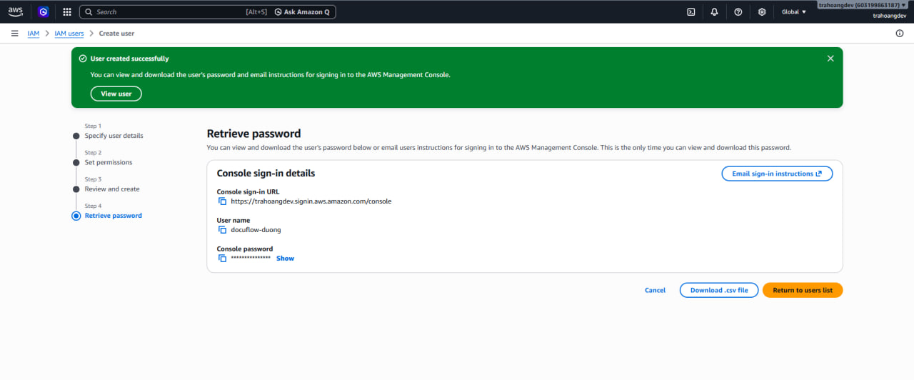 Finish creating user docuflow-duong
