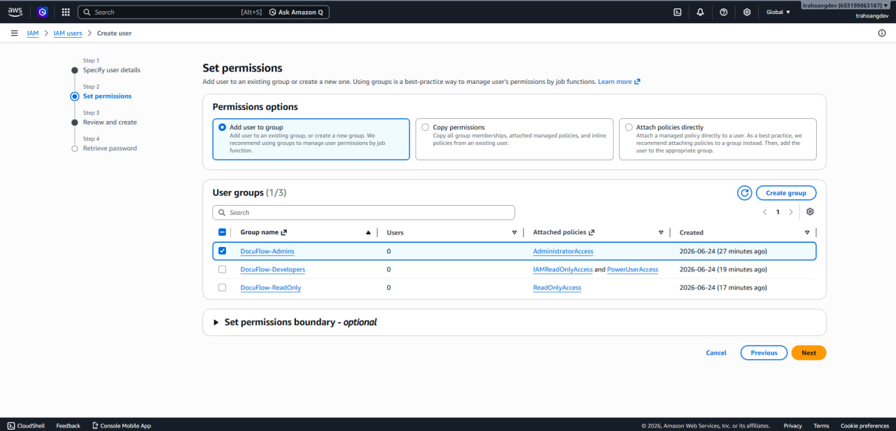 Add the admin user to DocuFlow-Admins