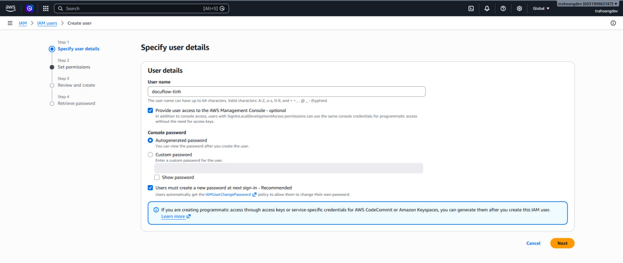 Create user docuflow-tinh