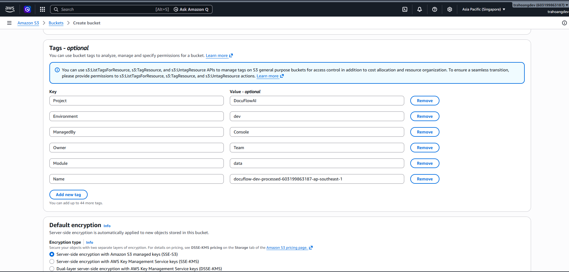 Processed bucket tags and encryption