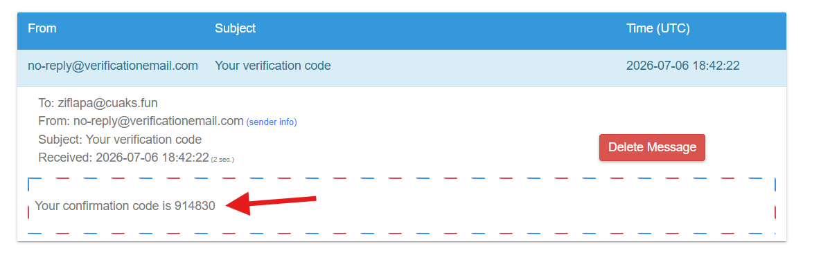 Verification email with the code