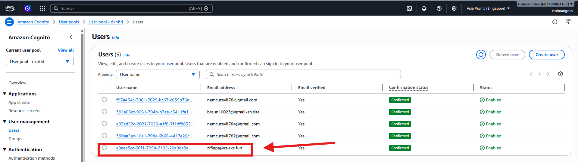 Confirmed Cognito user