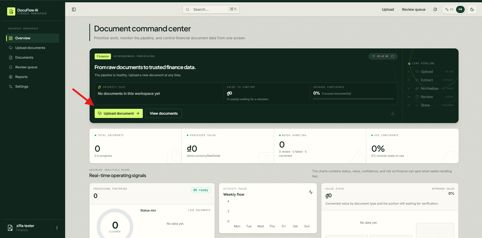 Open the Upload document flow