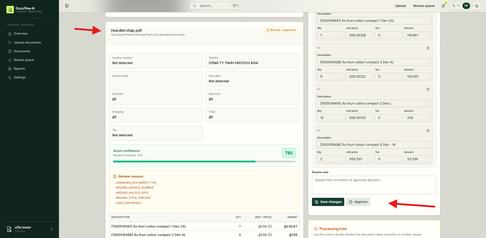 Review and approve the processing result