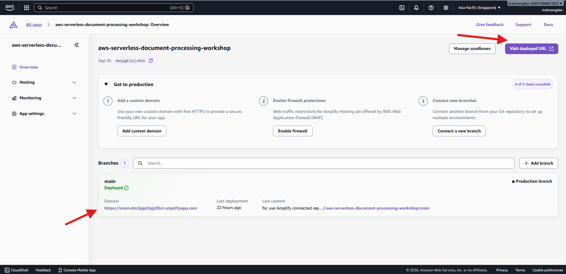 Amplify deployment succeeded with a deployed URL